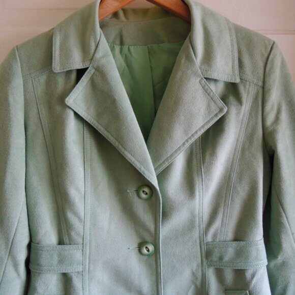 Vintage 70s Lanson ILGWU Light Green Trench Coat S - Picture 4 of 12